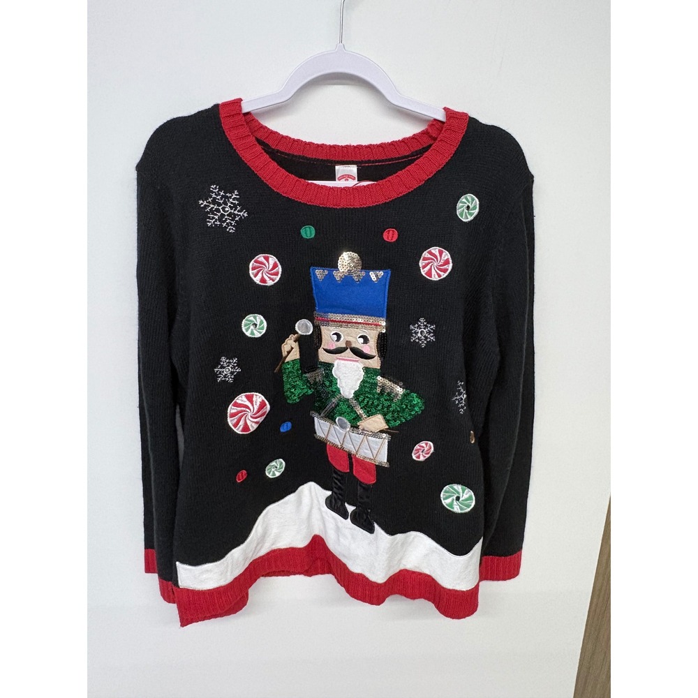 Holiday Time Ugly Christmas Sweater Womens XXL Black‎ Sequin Nutcracker Festive